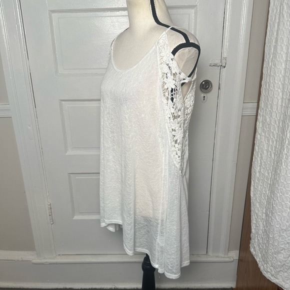 T Party White Lace Cold Shoulder Tunic Top Flutter Sleeve Fairy Boho Ethereal Lg - Picture 8 of 15